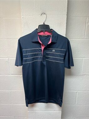 Travis Mathew Navy Polo with Pink Contrast Trim